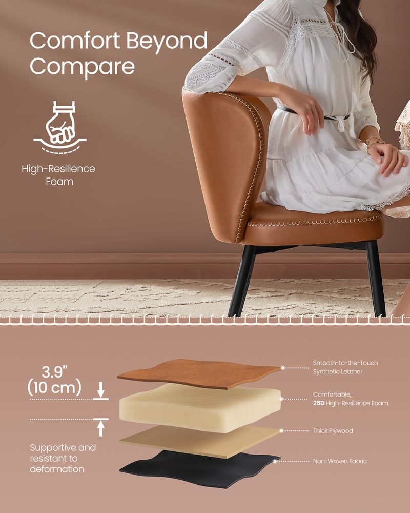 Dining Chairs Set – Padded Faux Leather Seats – Steel Legs