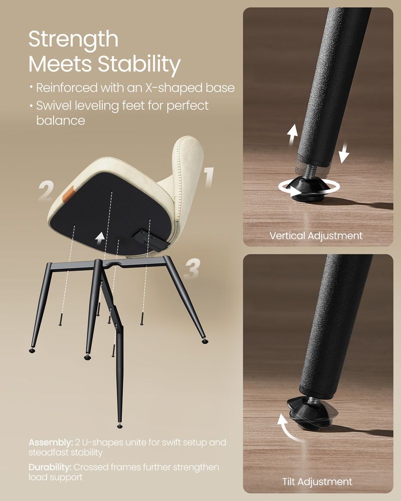 Dining Chairs Set – Padded Faux Leather Seats – Steel Legs