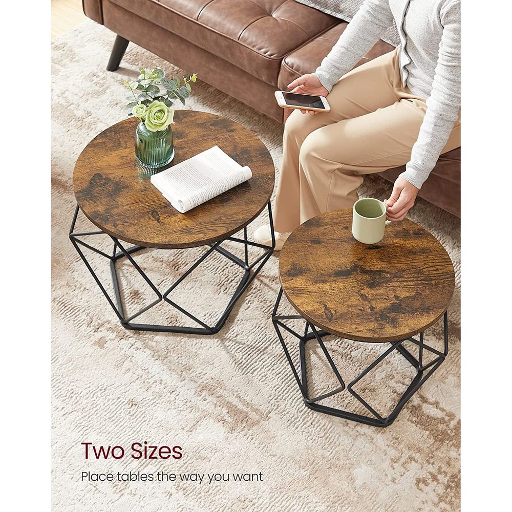Round Coffee Table Set Of 2 - Steel Frame - Modern Living Room