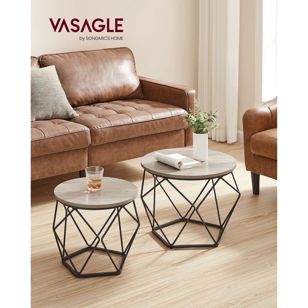 Round Coffee Table Set Of 2 - Steel Frame - Modern Living Room