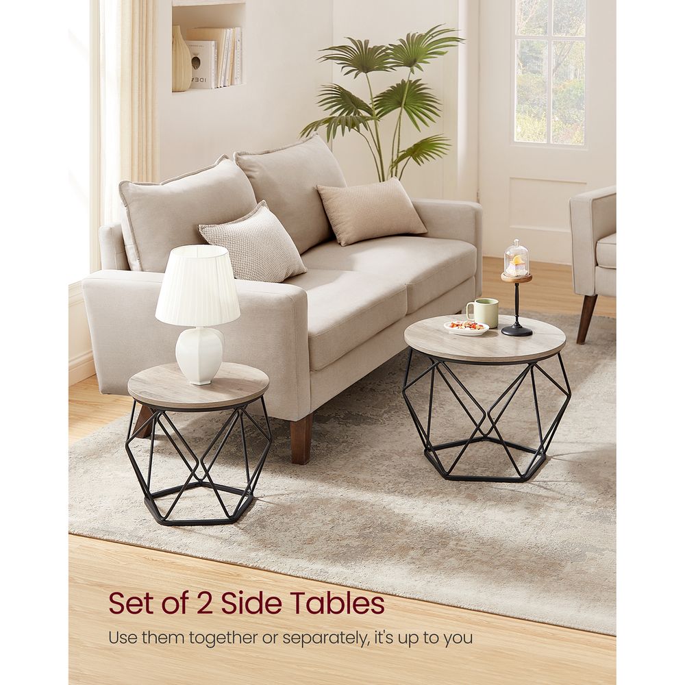 Round Coffee Table Set Of 2 - Steel Frame - Modern Living Room