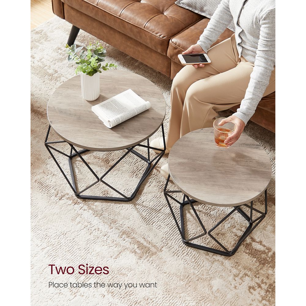 Round Coffee Table Set Of 2 - Steel Frame - Modern Living Room