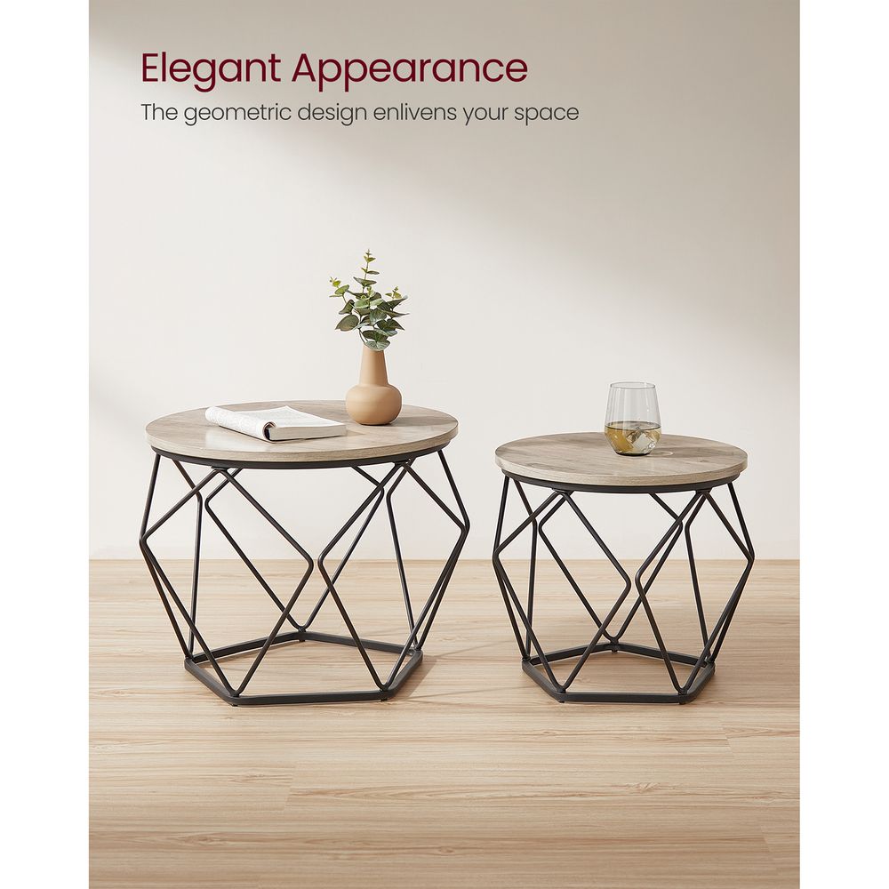 Round Coffee Table Set Of 2 - Steel Frame - Modern Living Room