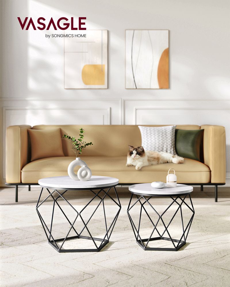 Round Coffee Table Set Of 2 - Steel Frame - Modern Living Room