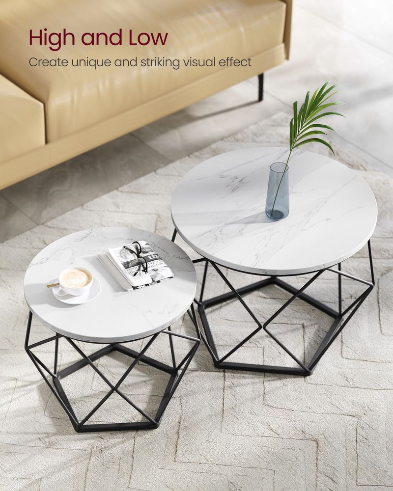 Round Coffee Table Set Of 2 - Steel Frame - Modern Living Room