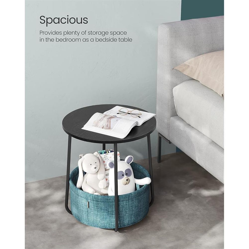 Nightstand - Modern Round - With Fabric Storage Basket