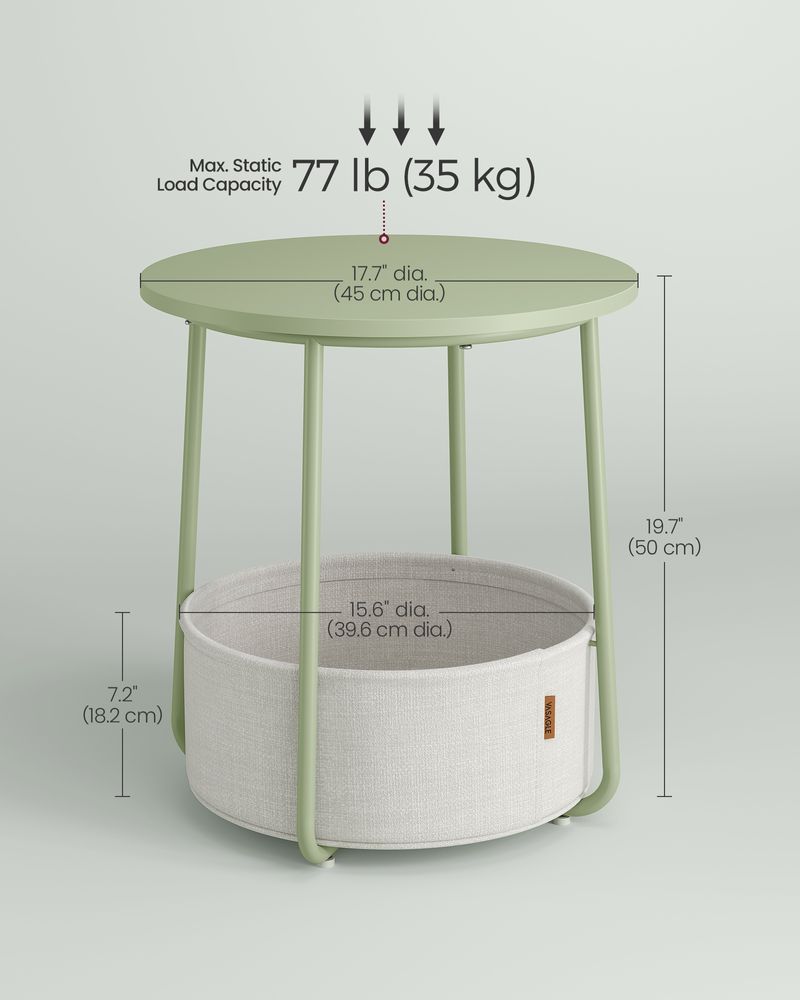 Nightstand - Modern Round - With Fabric Storage Basket