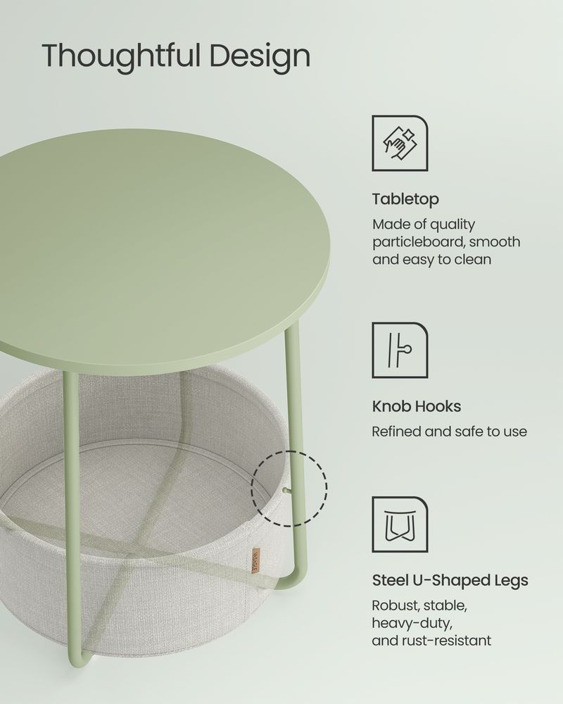 Nightstand - Modern Round - With Fabric Storage Basket