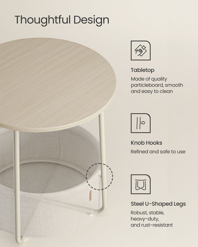 Nightstand - Modern Round - With Fabric Storage Basket