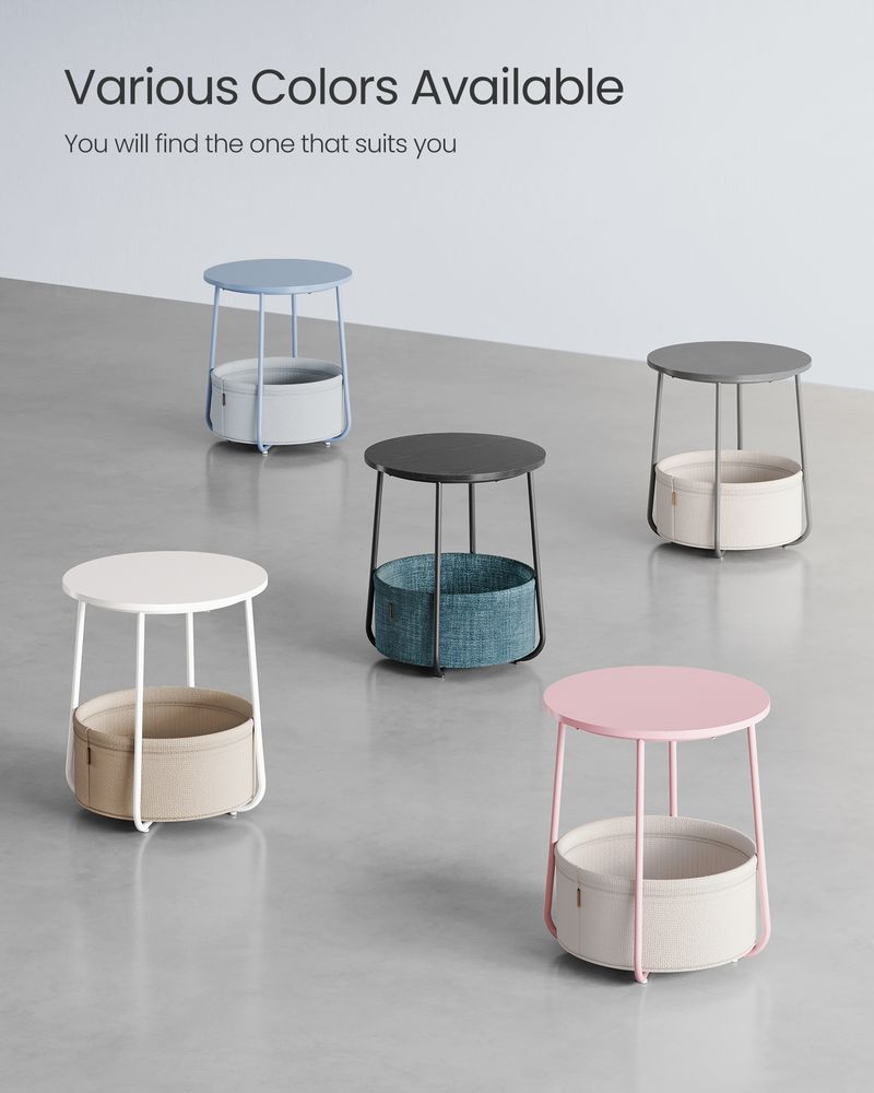 Nightstand - Modern Round - With Fabric Storage Basket