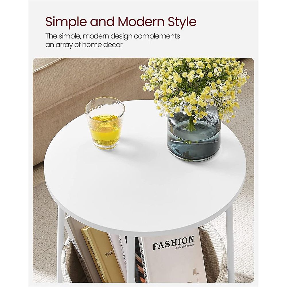 Nightstand - Modern Round - With Fabric Storage Basket