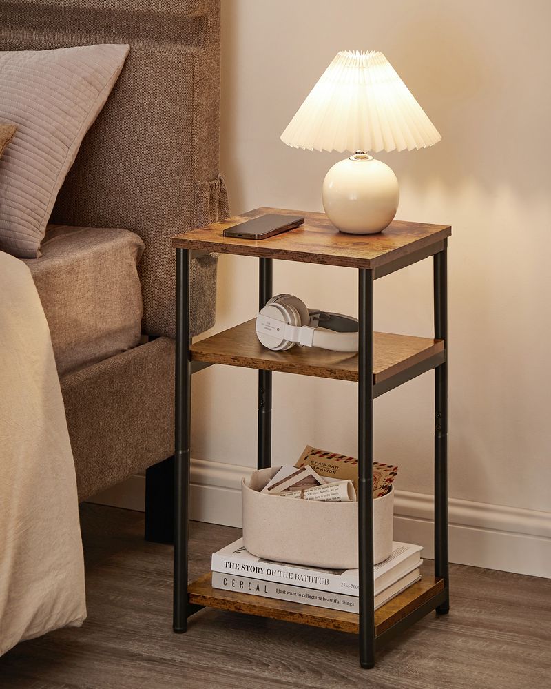 Small End Table With 3 Tiers – Industrial Design – Slim Space-Saving Table