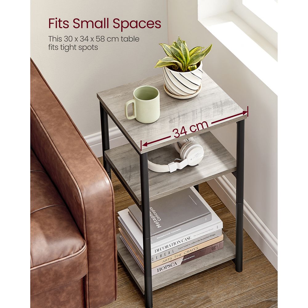 Small End Table With 3 Tiers – Industrial Design – Slim Space-Saving Table