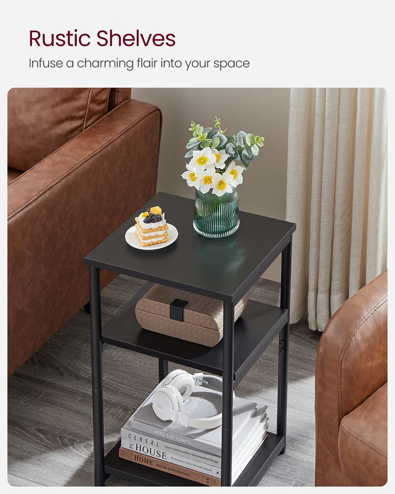 Small End Table With 3 Tiers – Industrial Design – Slim Space-Saving Table