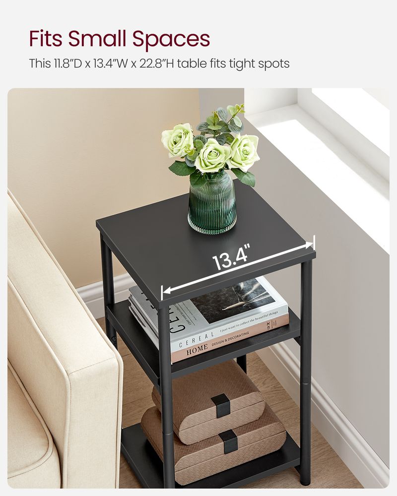 Small End Table With 3 Tiers – Industrial Design – Slim Space-Saving Table