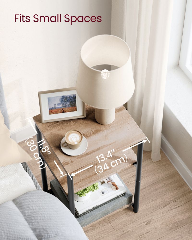 Small End Table With 3 Tiers – Industrial Design – Slim Space-Saving Table