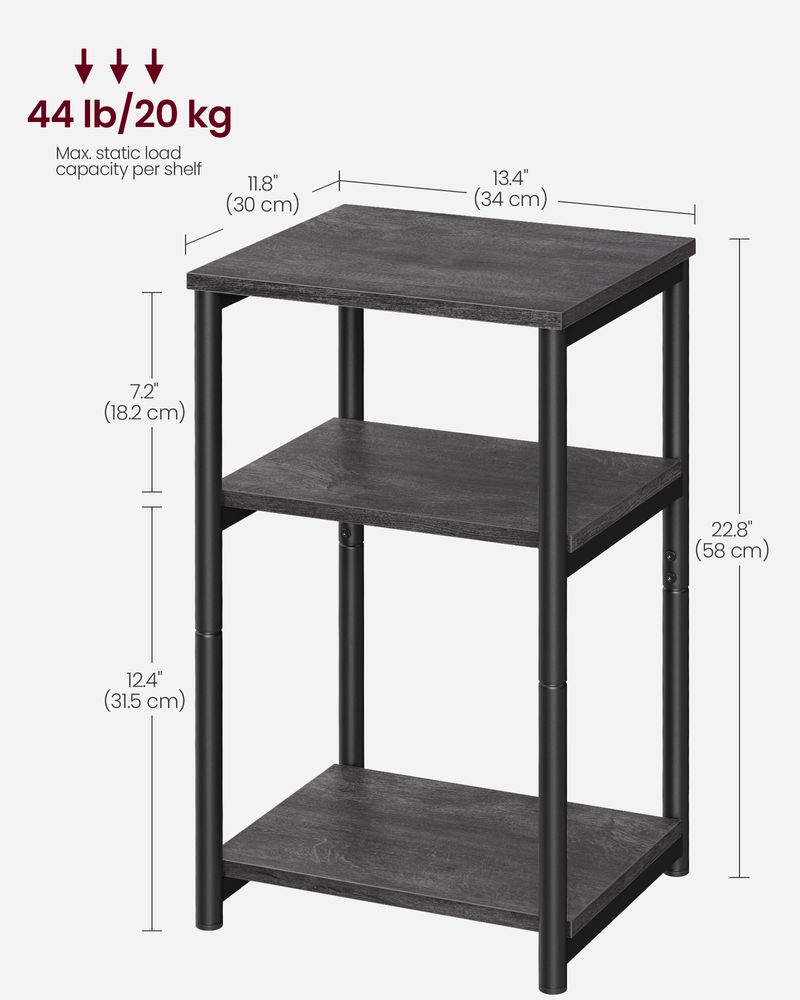 Small End Table With 3 Tiers – Industrial Design – Slim Space-Saving Table