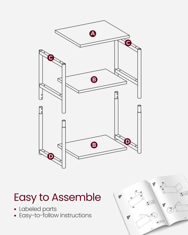 Small End Table With 3 Tiers – Industrial Design – Slim Space-Saving Table