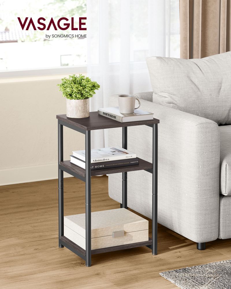 Small End Table With 3 Tiers – Industrial Design – Slim Space-Saving Table