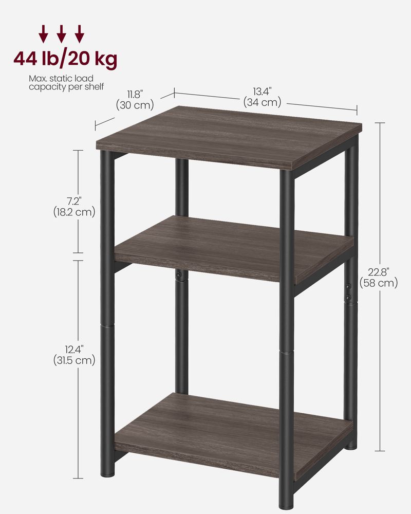 Small End Table With 3 Tiers – Industrial Design – Slim Space-Saving Table