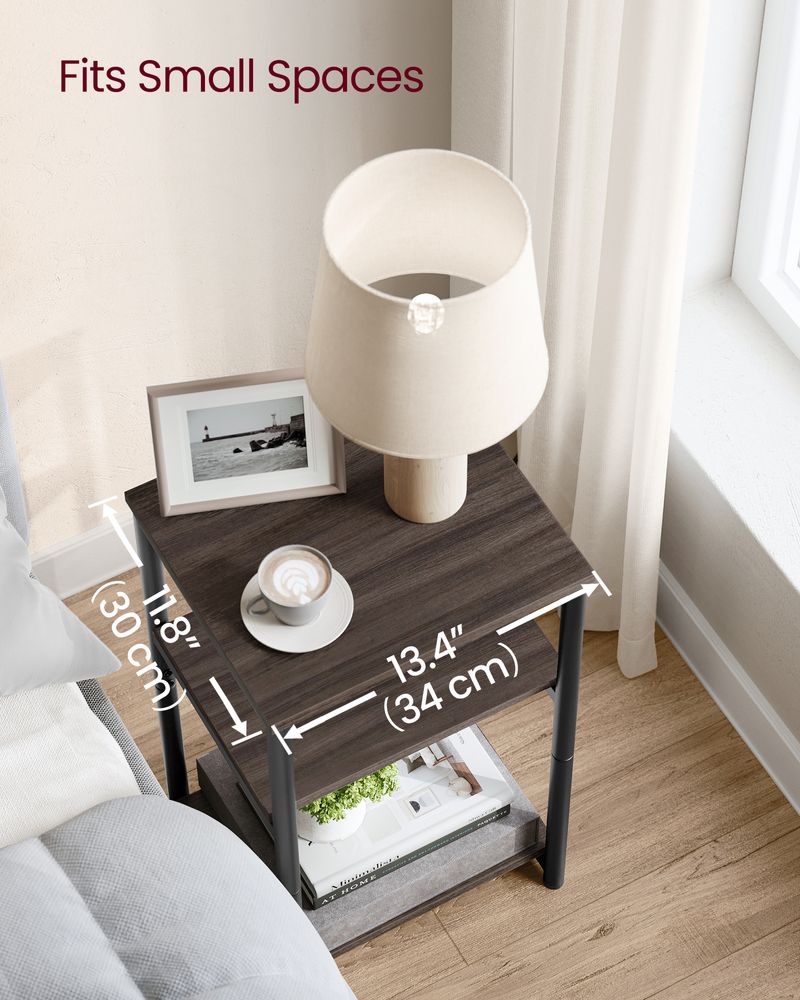 Small End Table With 3 Tiers – Industrial Design – Slim Space-Saving Table