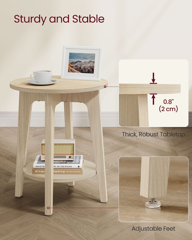 Small Round End Table – Lower Shelf – Space-Saving Side Table