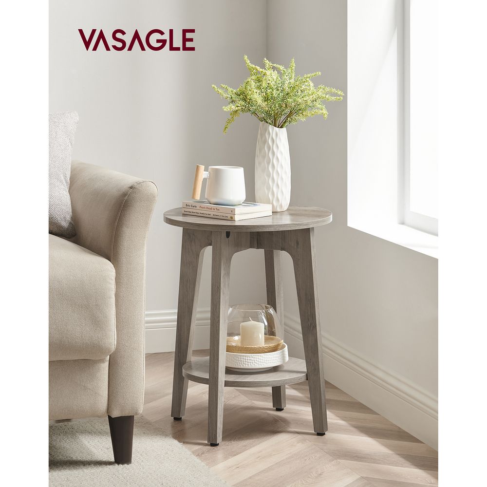 Small Round End Table – Lower Shelf – Space-Saving Side Table