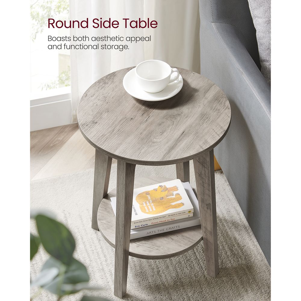 Small Round End Table – Lower Shelf – Space-Saving Side Table