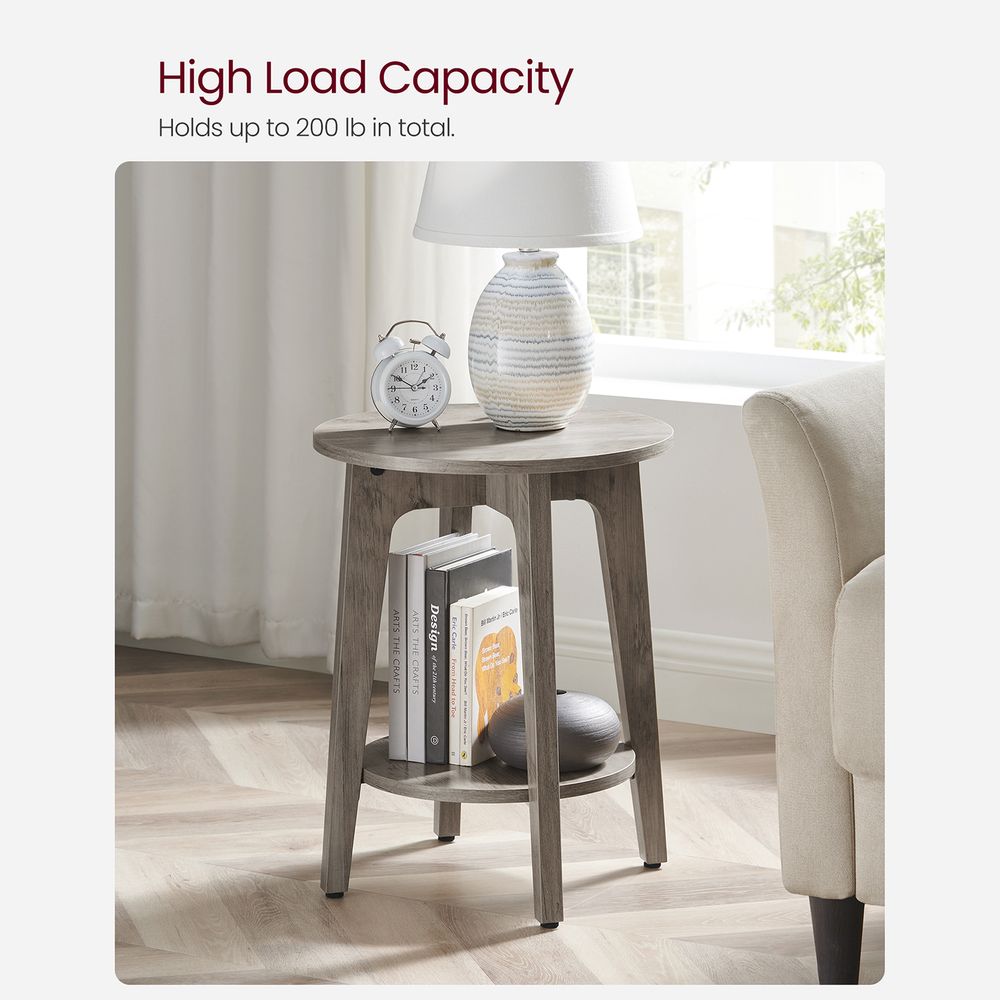 Small Round End Table – Lower Shelf – Space-Saving Side Table