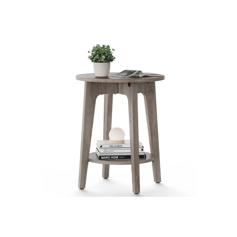 Small Round End Table – Lower Shelf – Space-Saving Side Table