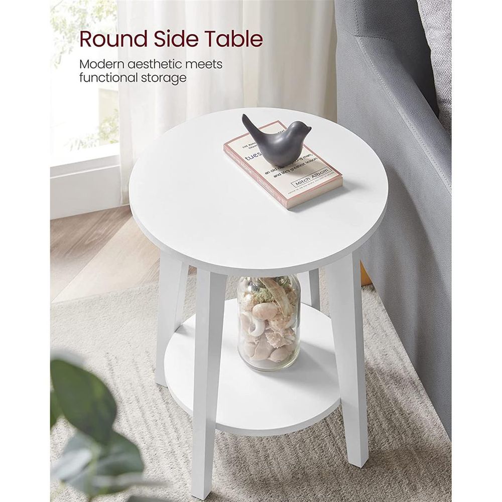 Small Round End Table – Lower Shelf – Space-Saving Side Table