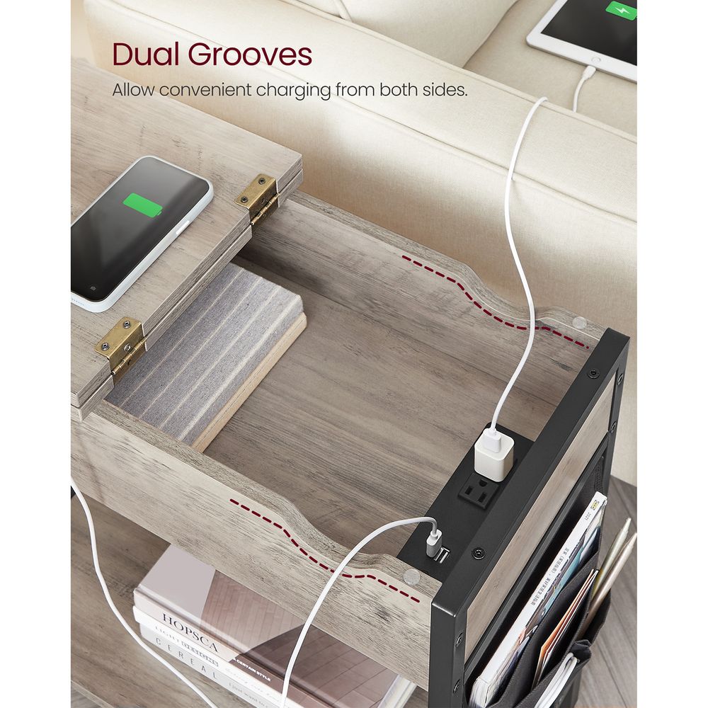 End Tables Set With Charging Station – USB Ports & Outlets – Storage Shelves