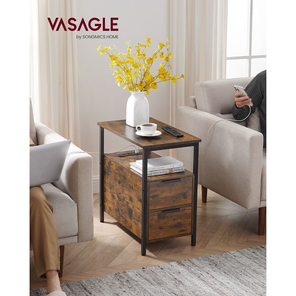 End Table - Narrow - Charging Station - 2 Drawers - USB Outlets