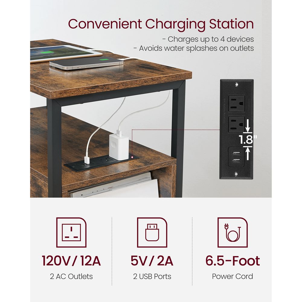 End Table - Narrow - Charging Station - 2 Drawers - USB Outlets