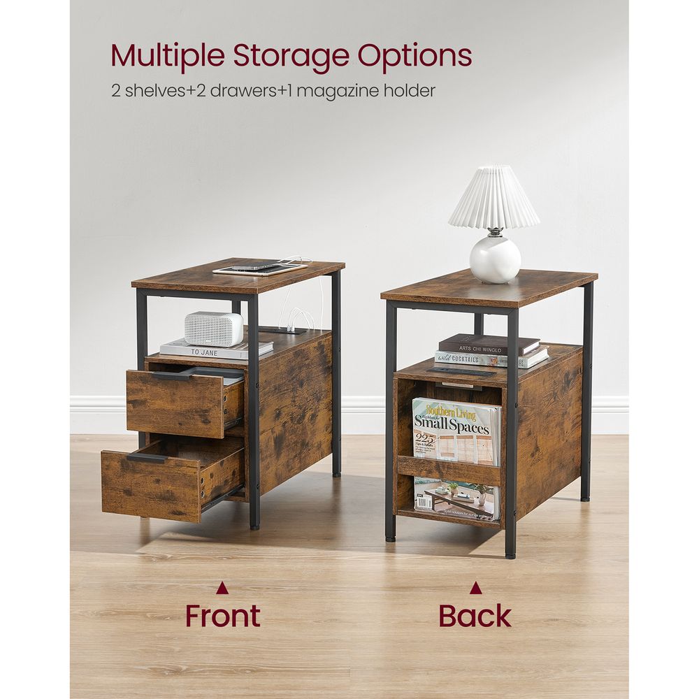 End Table - Narrow - Charging Station - 2 Drawers - USB Outlets