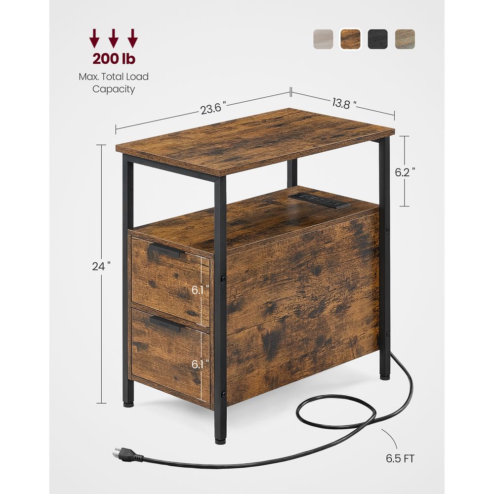 End Table - Narrow - Charging Station - 2 Drawers - USB Outlets