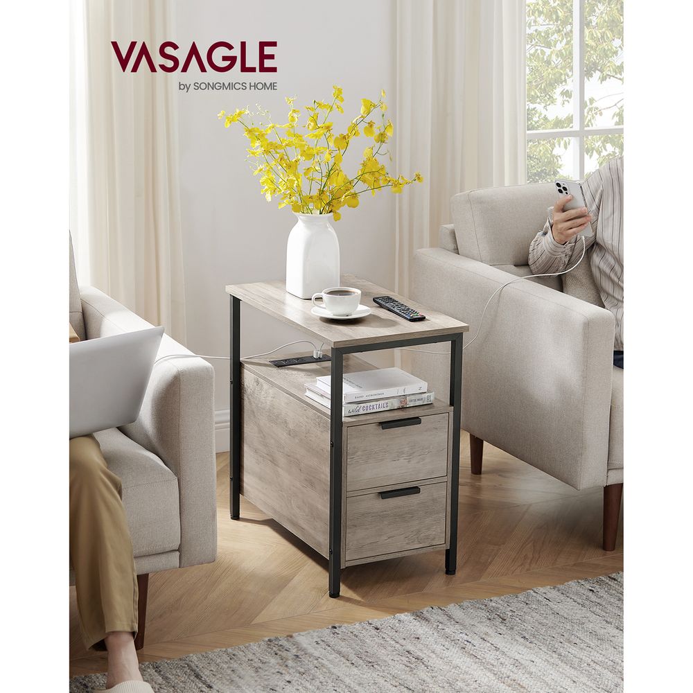 End Table - Narrow - Charging Station - 2 Drawers - USB Outlets