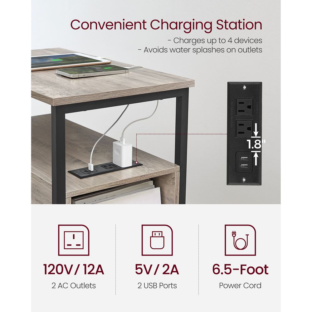 End Table - Narrow - Charging Station - 2 Drawers - USB Outlets
