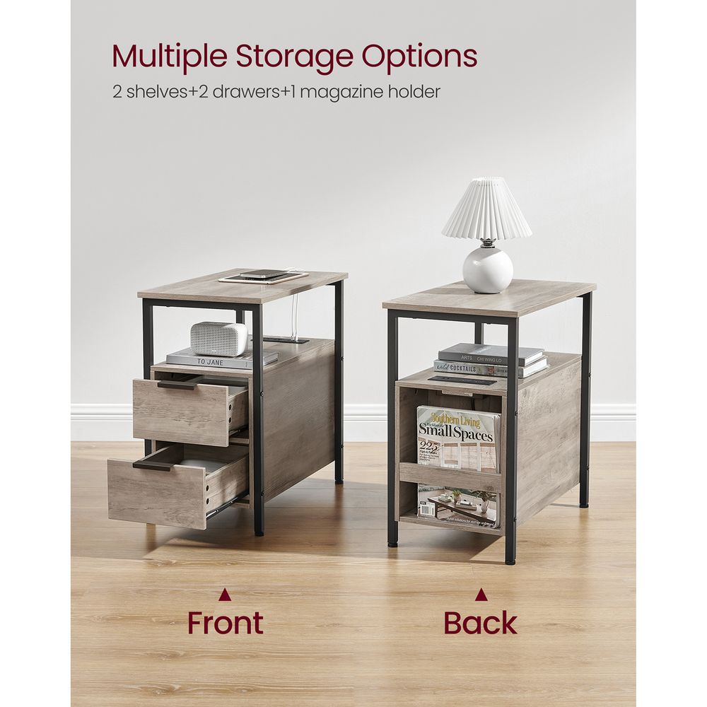 End Table - Narrow - Charging Station - 2 Drawers - USB Outlets