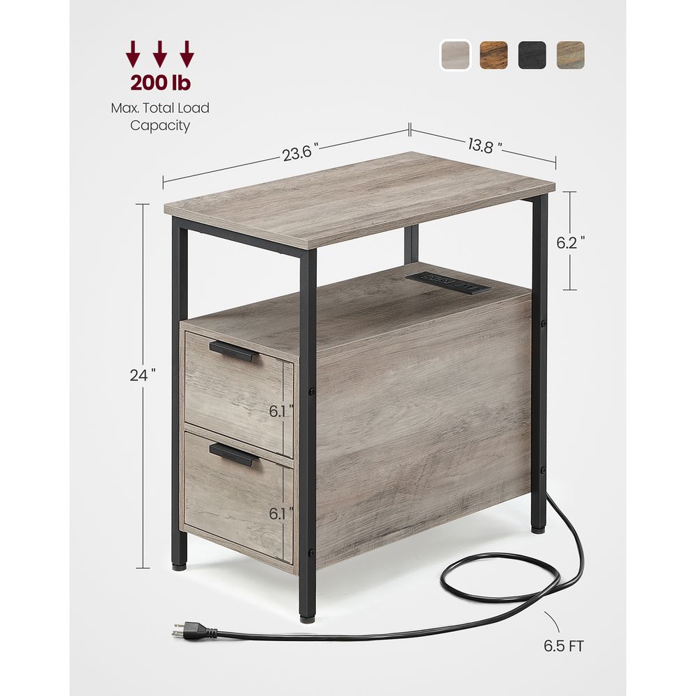 End Table - Narrow - Charging Station - 2 Drawers - USB Outlets