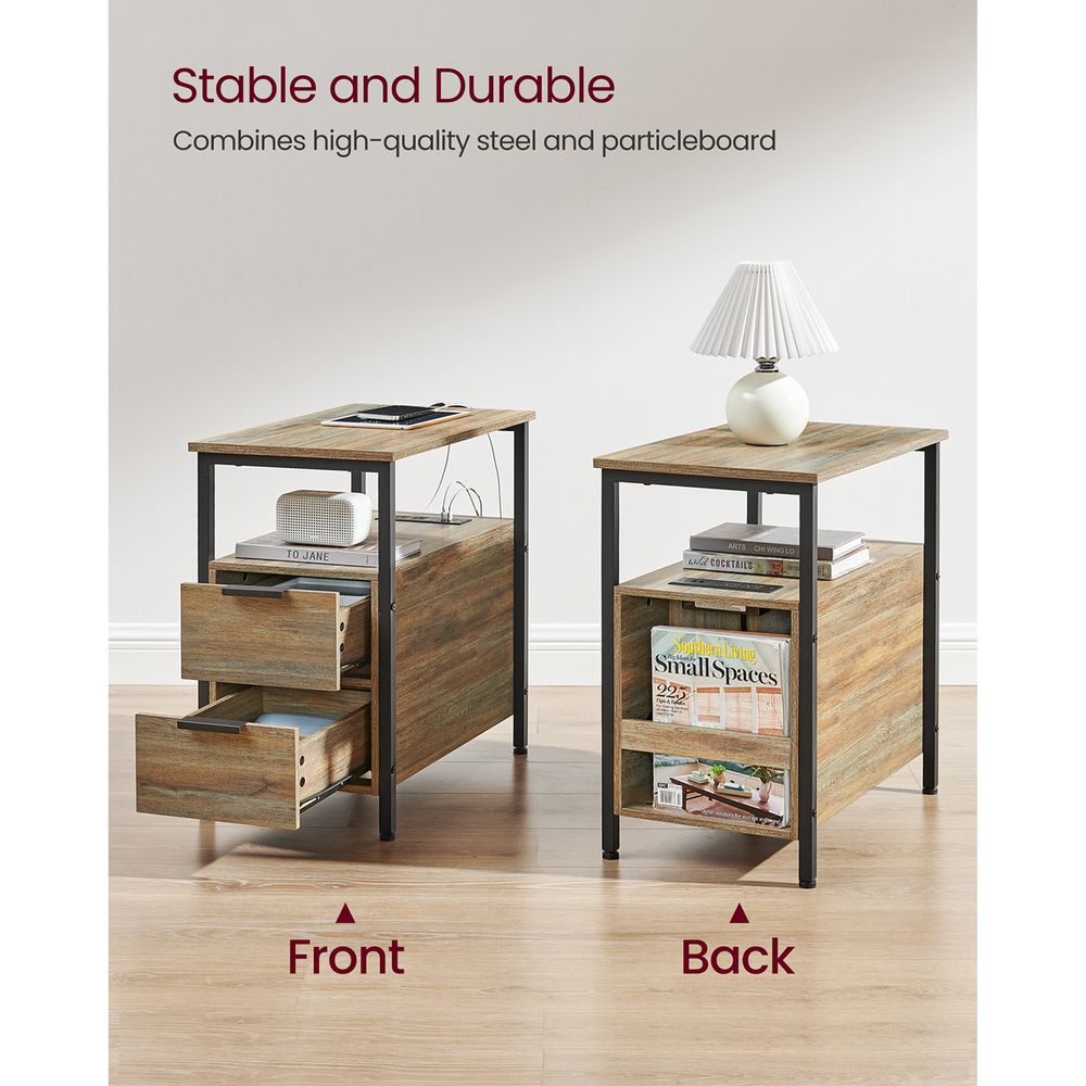 End Table - Narrow - Charging Station - 2 Drawers - USB Outlets