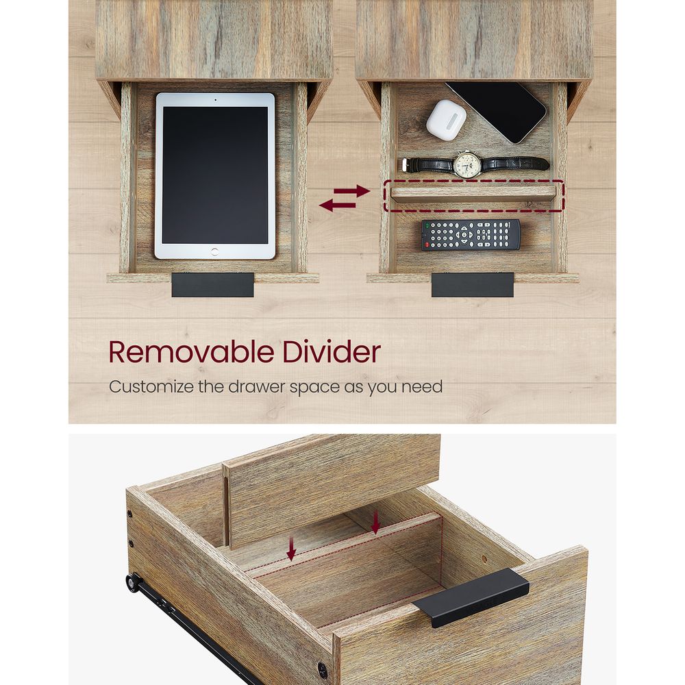 End Table - Narrow - Charging Station - 2 Drawers - USB Outlets