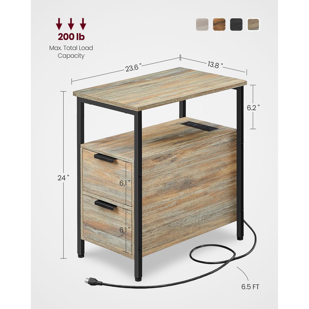 End Table - Narrow - Charging Station - 2 Drawers - USB Outlets