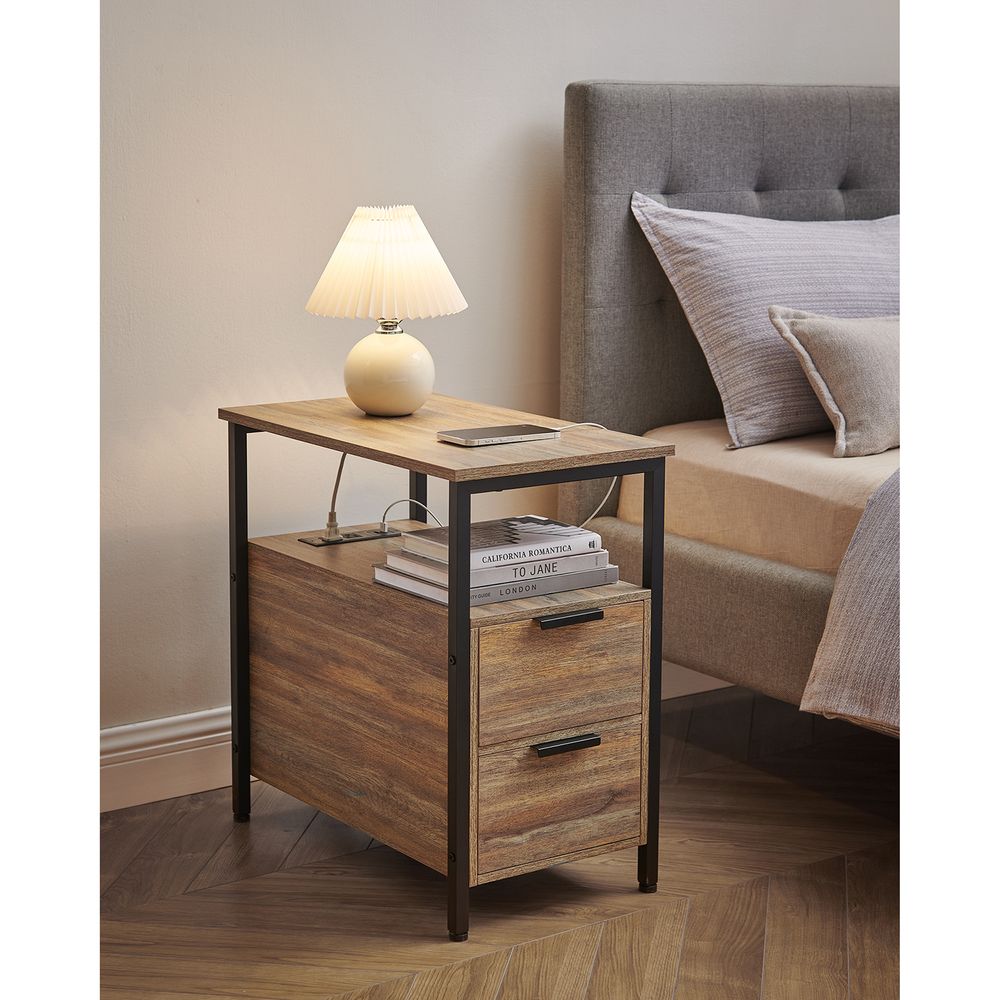 End Table - Narrow - Charging Station - 2 Drawers - USB Outlets