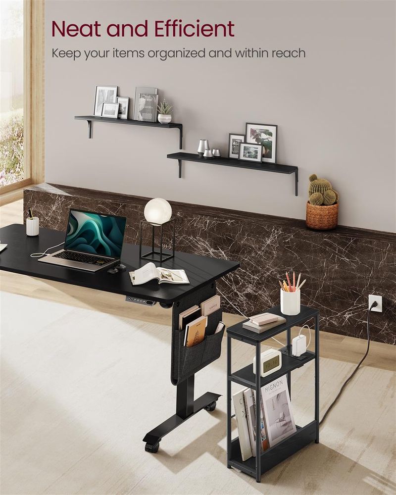 Side Table - Narrow - With Charging Station - 3 Tier