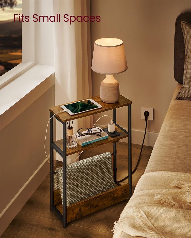 Side Table - Narrow - With Charging Station - 3 Tier