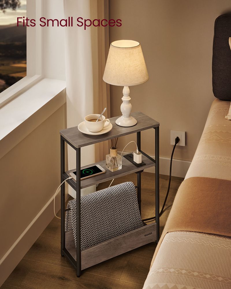 Side Table - Narrow - With Charging Station - 3 Tier