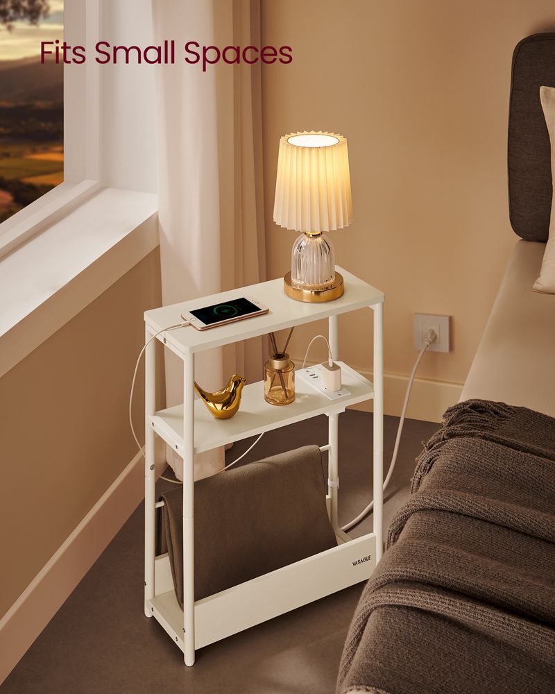 Side Table - Narrow - With Charging Station - 3 Tier