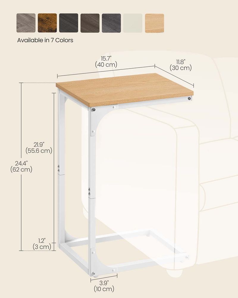 C-Shaped End Table - Slim Side Table - For Sofa Or Bed