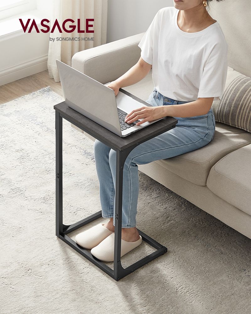 C-Shaped End Table - Metal Frame - Slim Side Table For Sofa